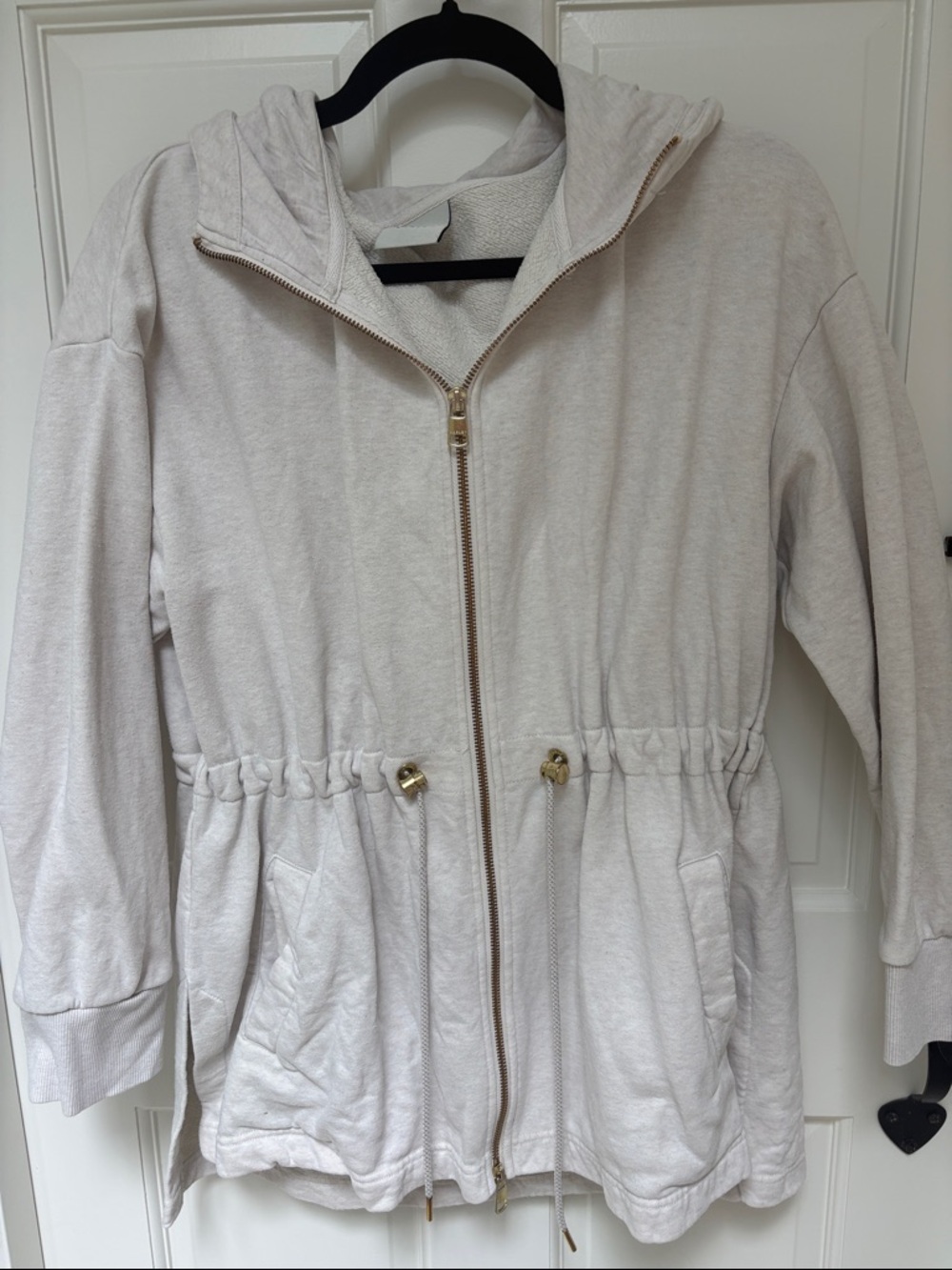 Varley Light Cream Hooded Zip Jacket with Gold Hardware